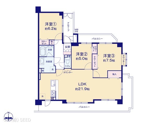愛知県名古屋市天白区原４丁目のマンション『ユニーブル原III』 3LDK間取図 ※図面と異なる場合は現況を優先
