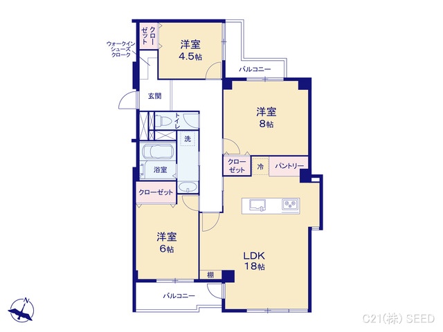 愛知県名古屋市千種区池園町２丁目のマンション『シャルム四ツ谷』 3LDK間取図 ※図面と異なる場合は現況を優先