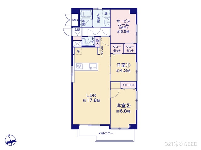 愛知県名古屋市千種区大島町２丁目のマンション『ダイアパレス覚王山南』 2SLDK間取図 ※図面と異なる場合は現況を優先