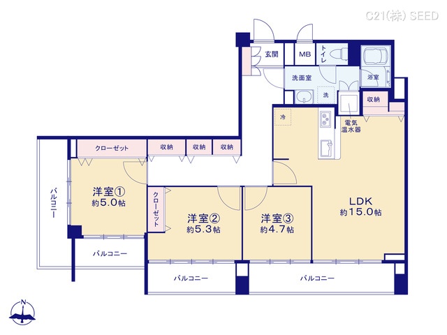 愛知県名古屋市中区栄１丁目のマンション『ハイツサンライズ』 3LDK間取図 ※図面と異なる場合は現況を優先
