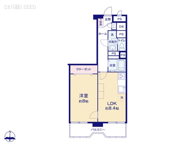 愛知県名古屋市中区栄１丁目のマンション『トーカングランドマンション栄』 1LDK間取図 ※図面と異なる場合は現況を優先