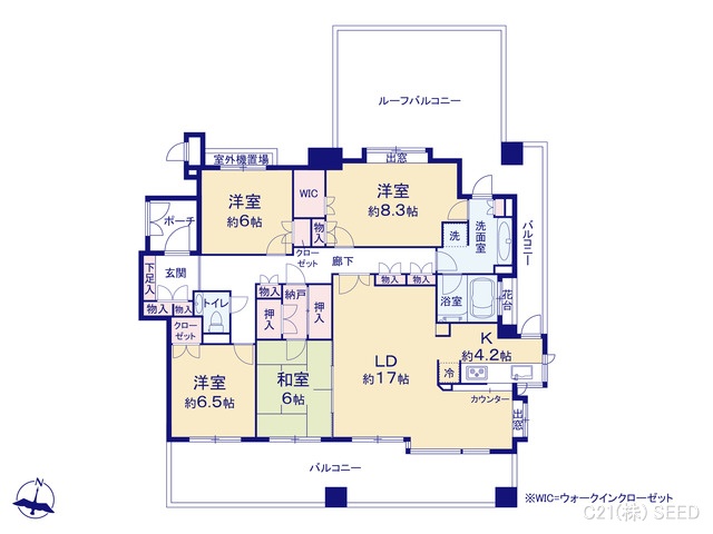 愛知県名古屋市千種区下方町７丁目のマンション『ロイヤルアーク北覚王山』 4LDK間取図 ※図面と異なる場合は現況を優先