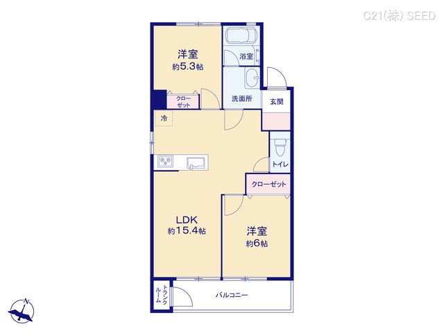 愛知県名古屋市千種区新西１丁目のマンション『シャトーかなれ』 2LDK間取図 ※図面と異なる場合は現況を優先