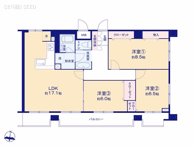 中古マンション コープ野村御園 間取図