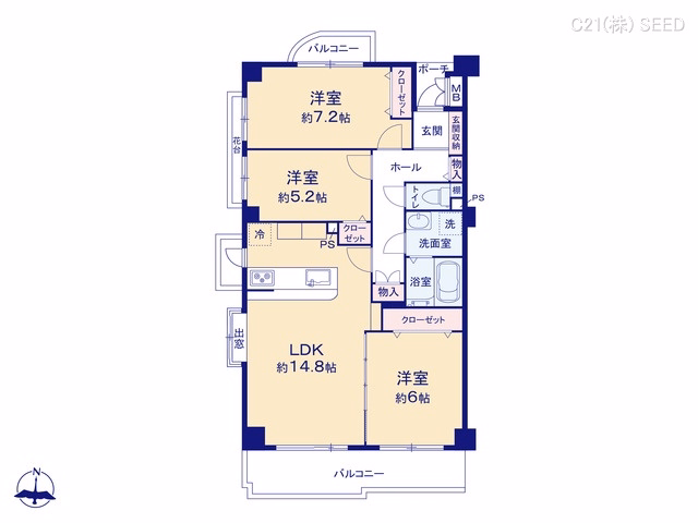 中古マンション コープ野村桜山東 間取図