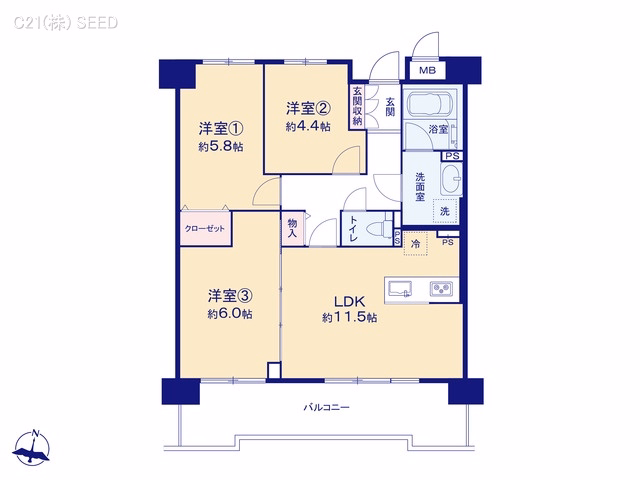 中古マンション ライオンズマンション植田ヒルズウエストタワー 間取図
