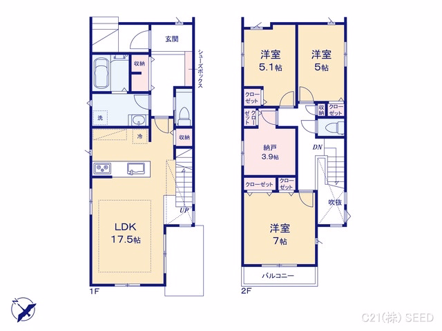 新築戸建て 名古屋市昭和区川名町418 2号棟 間取図