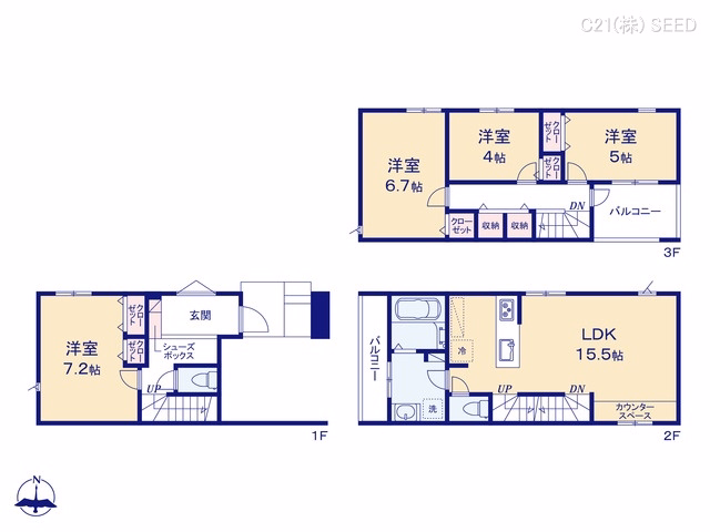 名古屋市千種区下方町5丁目(戸建)01 間取図