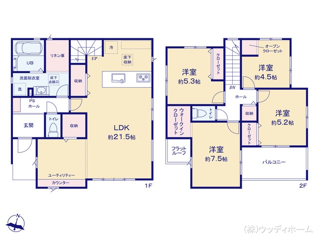 埼玉県越谷市東大沢３丁目の新築戸建て 4LDK間取図 ※図面と異なる場合は現況を優先