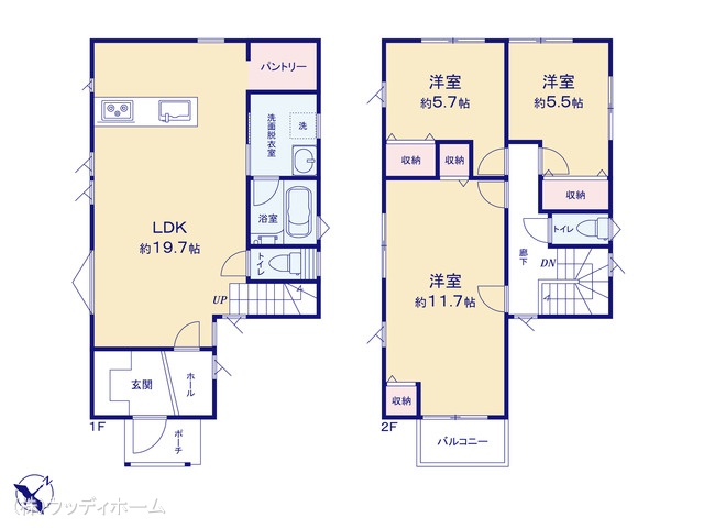埼玉県越谷市東大沢2丁目の新築戸建て 3LDK間取図 ※図面と異なる場合は現況を優先