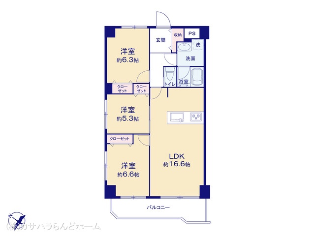 埼玉県川越市新宿町3丁目のマンション『川越新宿マンション』 3LDK間取図 ※図面と異なる場合は現況を優先