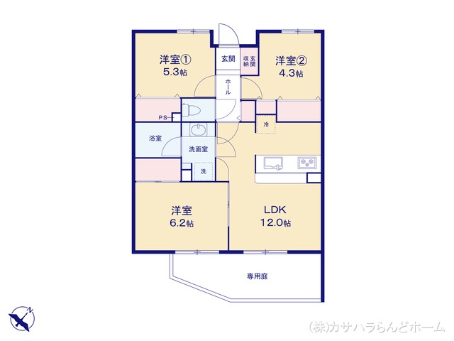 埼玉県川越市大字的場のマンション『コスモ川越霞ヶ関』 3LDK間取図 ※図面と異なる場合は現況を優先