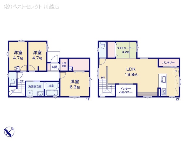 埼玉県川越市大字的場の新築戸建て 3LDK間取図 ※図面と異なる場合は現況を優先