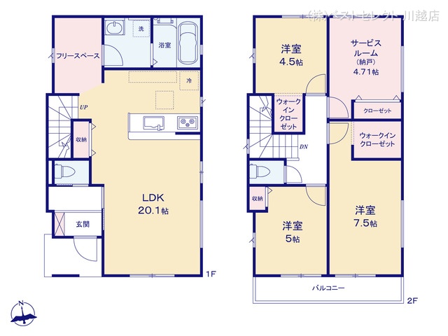 埼玉県川越市大字山田の新築戸建て 3SLDK間取図 ※図面と異なる場合は現況を優先