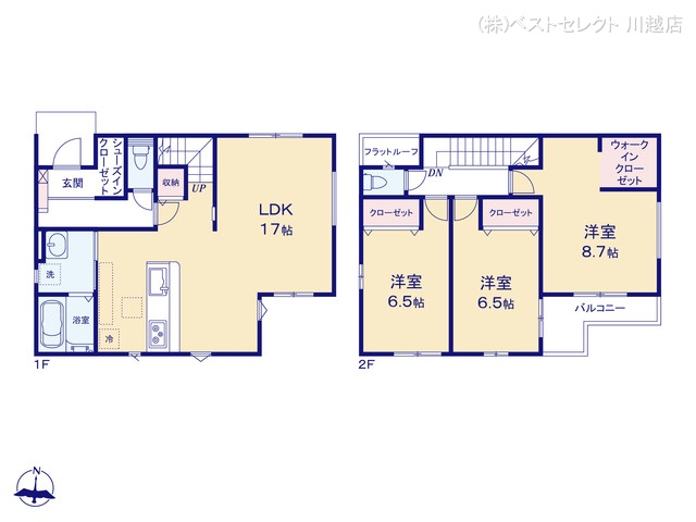 埼玉県川越市むさし野の新築戸建て 3LDK間取図 ※図面と異なる場合は現況を優先
