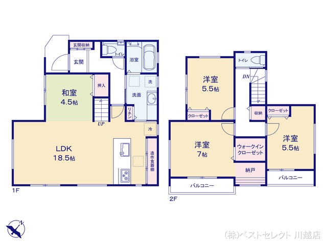 埼玉県川越市大字砂の新築戸建て 3LDK間取図 ※図面と異なる場合は現況を優先