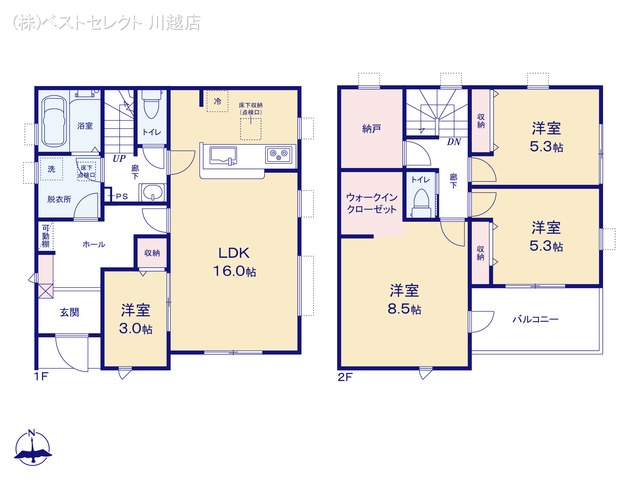 埼玉県川越市上野田町の新築戸建て 4LDK間取図 ※図面と異なる場合は現況を優先