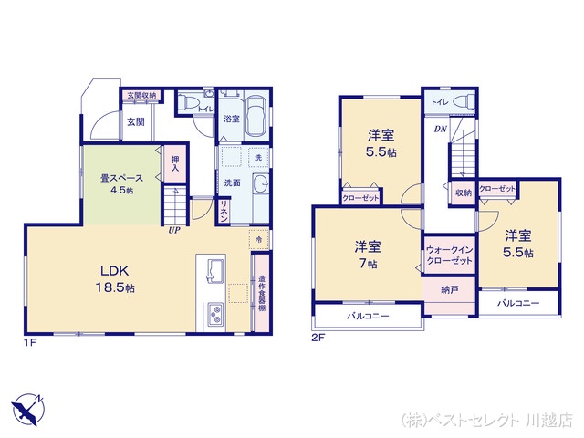 埼玉県川越市大字砂の新築戸建て 3LDK間取図 ※図面と異なる場合は現況を優先
