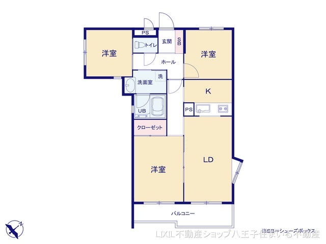 東京都日野市三沢3丁目のマンション『ライオンズマンション高幡不動第二』 3LDK間取図 ※図面と異なる場合は現況を優先