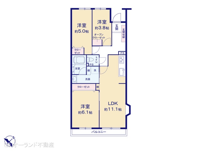 千葉県松戸市上矢切のマンション『リーベスト松戸II』 3LDK間取図 ※図面と異なる場合は現況を優先