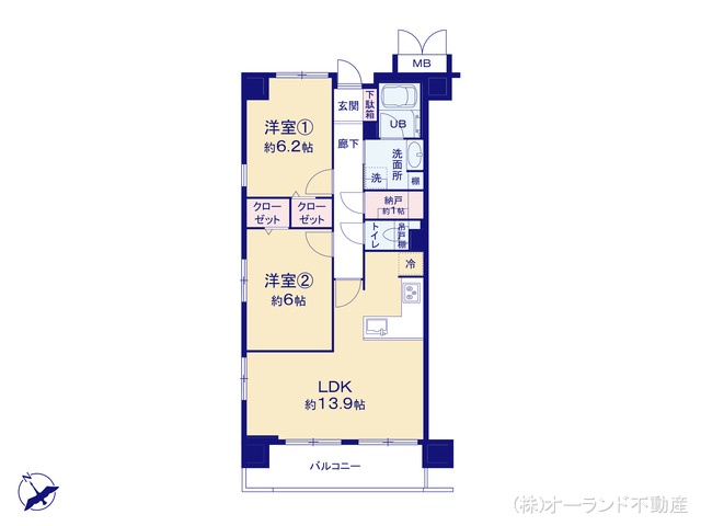 千葉県松戸市上本郷のマンション『ディアハイム北松戸』 2LDK間取図 ※図面と異なる場合は現況を優先