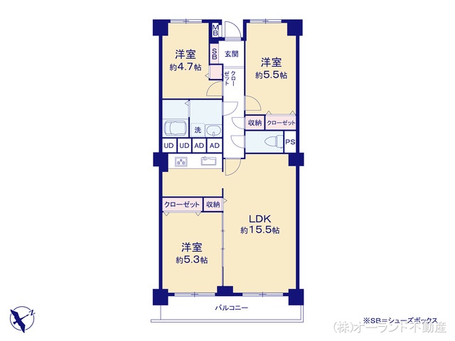 千葉県松戸市常盤平２丁目のマンション『サンハイツ常盤平B棟』 3LDK間取図 ※図面と異なる場合は現況を優先