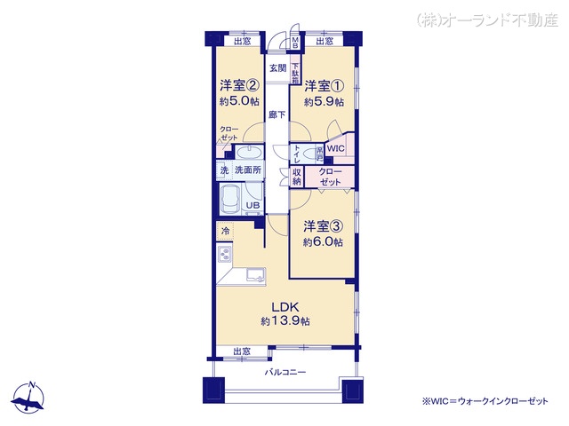 千葉県松戸市五香１丁目のマンション『ファミール松戸五香』 3LDK間取図 ※図面と異なる場合は現況を優先