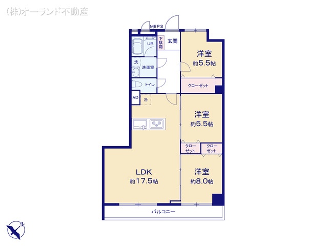 千葉県市川市南行徳３丁目のマンション『興人浦安マンション』 3LDK間取図 ※図面と異なる場合は現況を優先