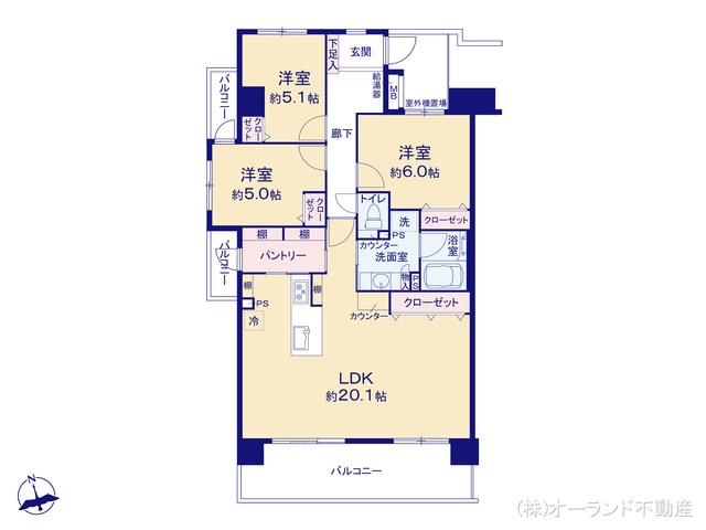 千葉県市川市田尻３丁目のマンション『ルミナス原木中山』 3LDK間取図 ※図面と異なる場合は現況を優先
