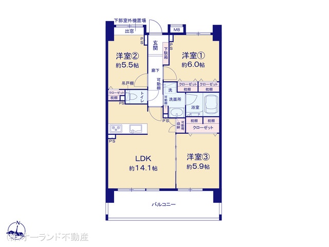 千葉県市川市島尻のマンション『クレストフォルム浦安弐番館』 3LDK間取図 ※図面と異なる場合は現況を優先