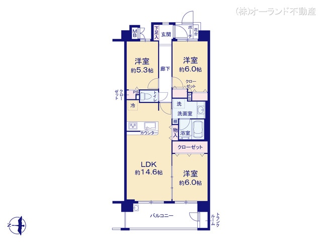千葉県市川市田尻４丁目のマンション『コスモ市川南シティフォルム』 3LDK間取図 ※図面と異なる場合は現況を優先