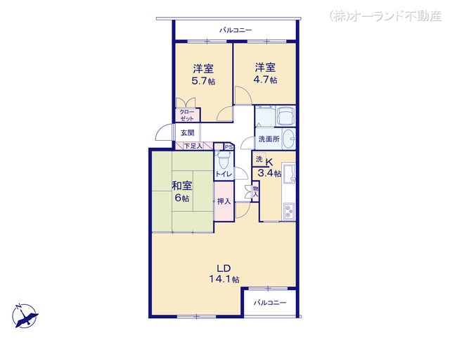 千葉県船橋市印内２丁目のマンション『西船橋パーク・ホームズ』 3LDK間取図 ※図面と異なる場合は現況を優先