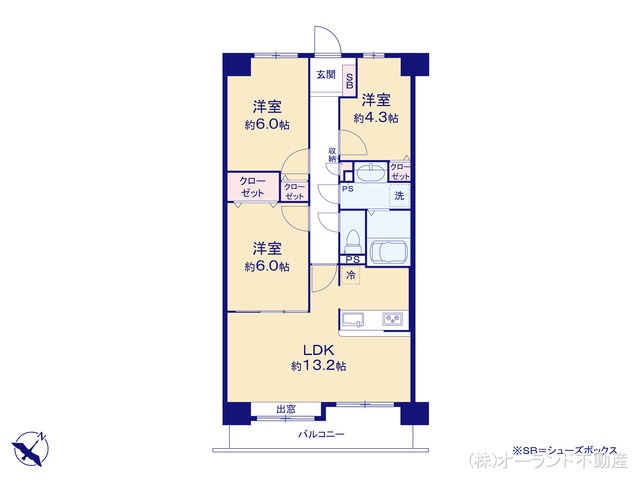 千葉県松戸市六高台9丁目のマンション『メゾンエクレーレ松戸六高台』 3LDK間取図 ※図面と異なる場合は現況を優先