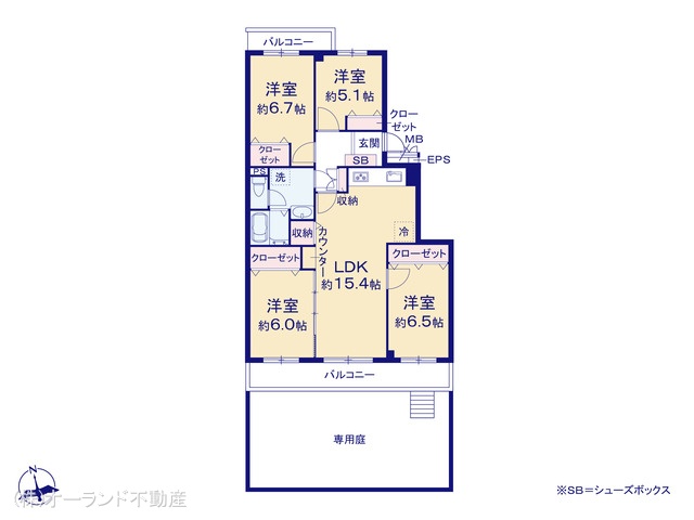 千葉県松戸市新松戸南２丁目のマンション『新松戸ユーカリパークハウスB棟』 4LDK間取図 ※図面と異なる場合は現況を優先
