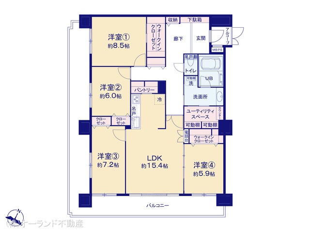 千葉県船橋市二宮１丁目のマンション『ライオンズマンション船橋薬園台』 4LDK間取図 ※図面と異なる場合は現況を優先