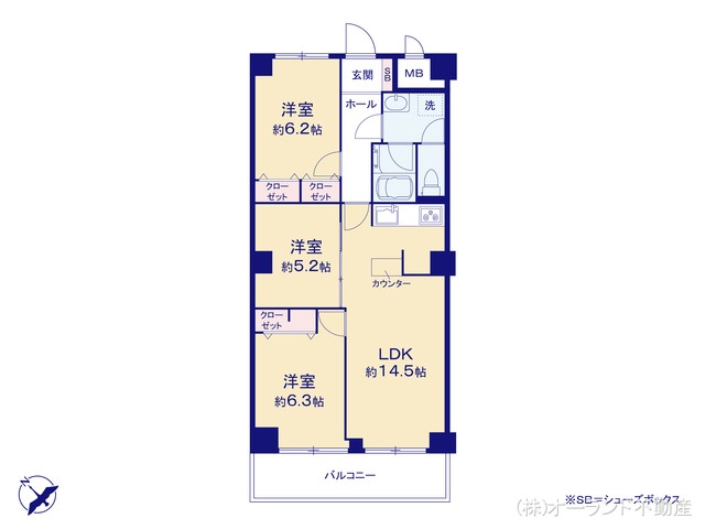 千葉県松戸市東平賀のマンション『ライオンズマンションロワイヤル北小金』 3LDK間取図 ※図面と異なる場合は現況を優先