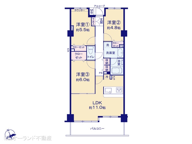 千葉県市川市二俣１丁目のマンション『ドラゴンマンション西船橋弐番館』 3LDK間取図 ※図面と異なる場合は現況を優先