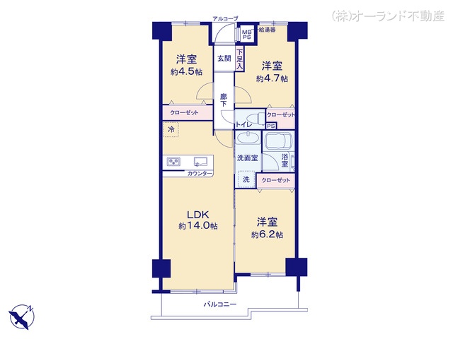 千葉県市川市関ケ島のマンション『東急ドエルアルス行徳』 3LDK間取図 ※図面と異なる場合は現況を優先