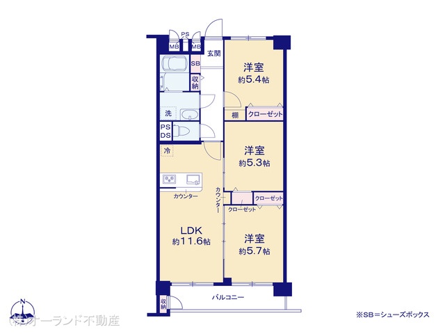 千葉県松戸市新松戸3丁目のマンション『新松戸南パークハウスB棟』 3LDK間取図 ※図面と異なる場合は現況を優先