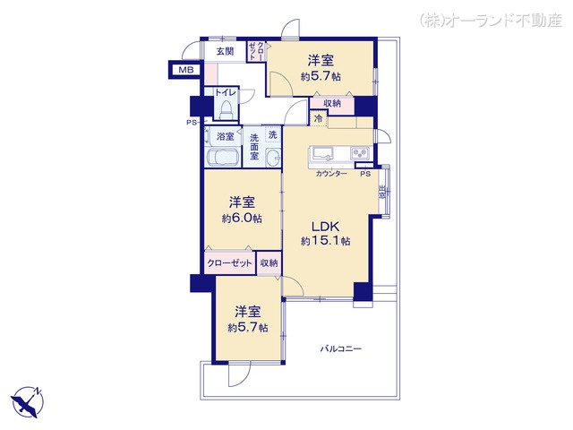 千葉県松戸市胡録台のマンション『ベルシェ松戸V1』 3LDK間取図 ※図面と異なる場合は現況を優先