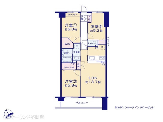千葉県市川市大洲1丁目のマンション『モア・ステージ市川メディックス』 3LDK間取図 ※図面と異なる場合は現況を優先