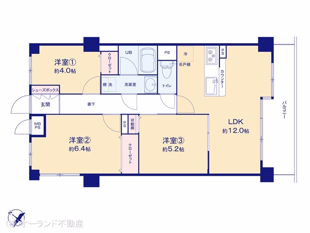 千葉県船橋市前原西7丁目のマンション『ナイスアーバン津田沼』 3LDK間取図 ※図面と異なる場合は現況を優先