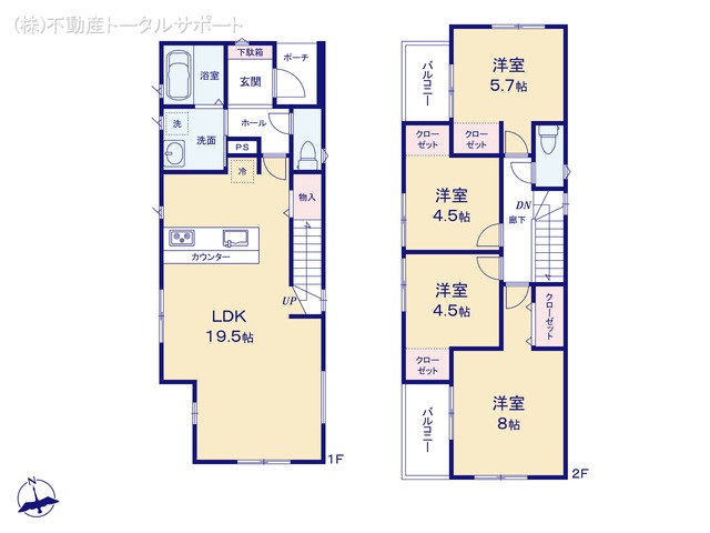 愛知県あま市七宝町　安松１３丁目の新築戸建て 4LDK間取図 ※図面と異なる場合は現況を優先
