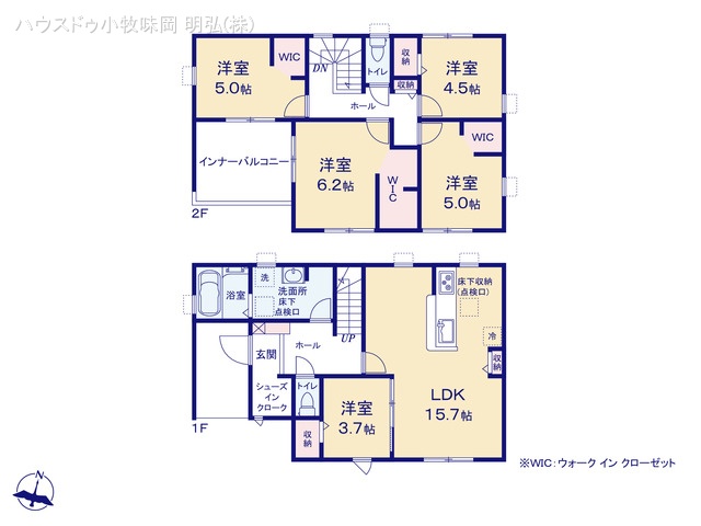 愛知県犬山市大字橋爪字地蔵下の新築戸建て 5LDK間取図 ※図面と異なる場合は現況を優先