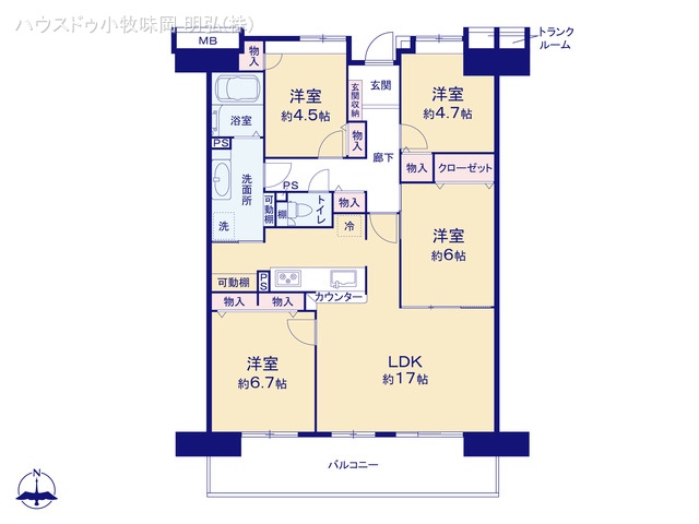 愛知県小牧市城山1丁目のマンション『シャレール城山』 4LDK間取図 ※図面と異なる場合は現況を優先