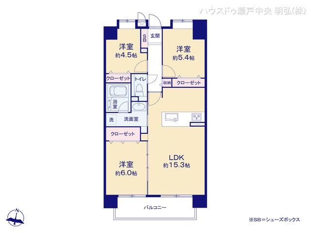 愛知県尾張旭市白鳳町２丁目のマンション『アイ旭』 3LDK間取図 ※図面と異なる場合は現況を優先