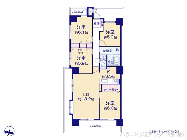 愛知県瀬戸市小坂町のマンション『ユニーブル晴丘B棟』 4LDK間取図 ※図面と異なる場合は現況を優先
