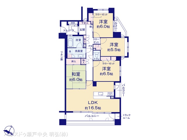 愛知県尾張旭市白鳳町２丁目のマンション『ラ・ヴィアーレ印場』 4LDK間取図 ※図面と異なる場合は現況を優先