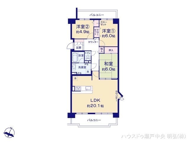 愛知県尾張旭市北原山町鳴湫のマンション『パークシティ三郷壱番館西棟』 3LDK間取図 ※図面と異なる場合は現況を優先
