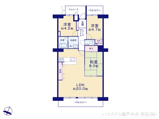愛知県尾張旭市井田町３丁目のマンション『ラビデンス尾張旭光和』 3LDK間取図 ※図面と異なる場合は現況を優先